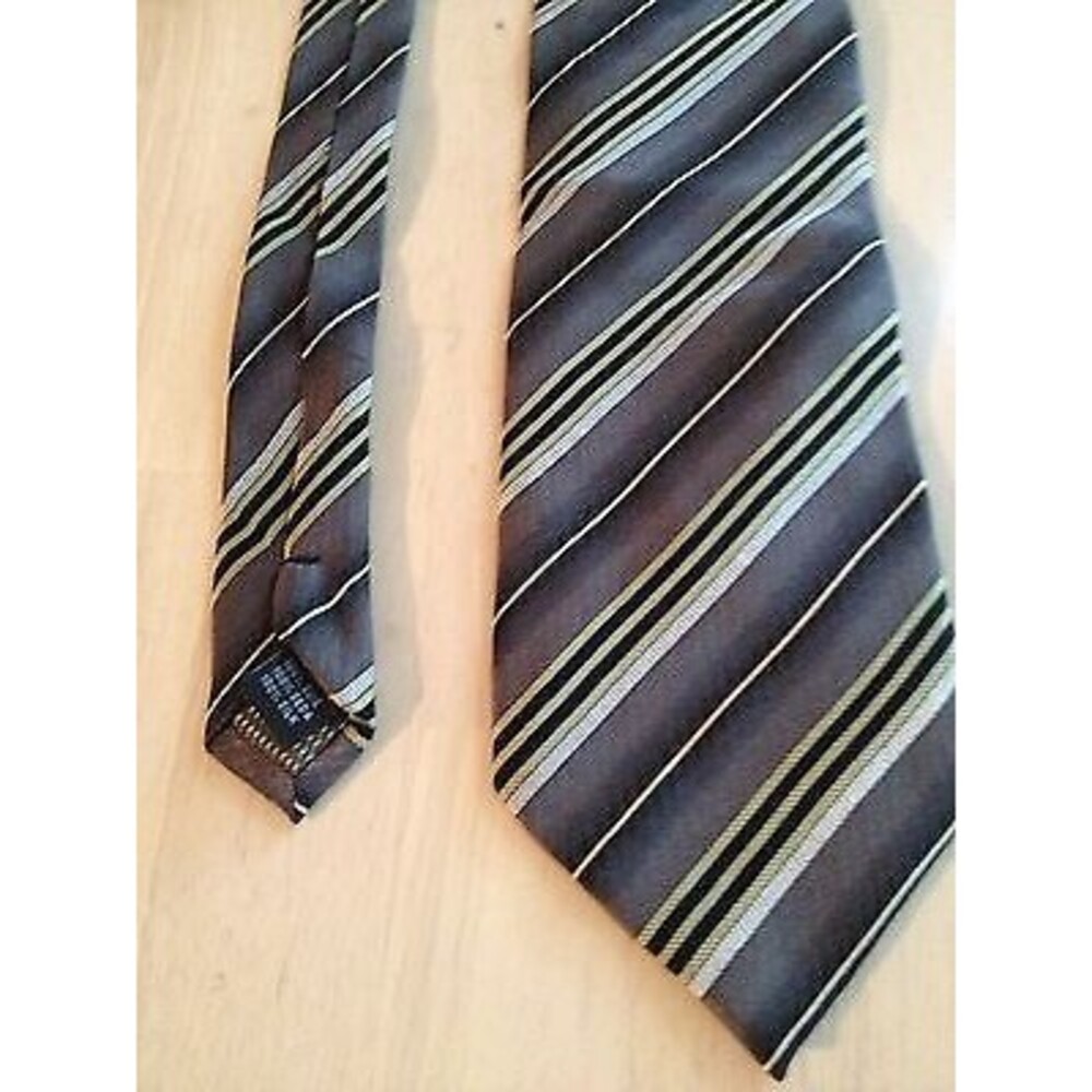 Valerio Garati Men's Tie Gray Black And Gold Stripe Neck Tie